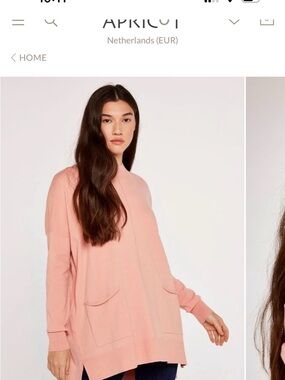 APRICOT Soft Peach Pink Knit Tunic with Patch Pockets